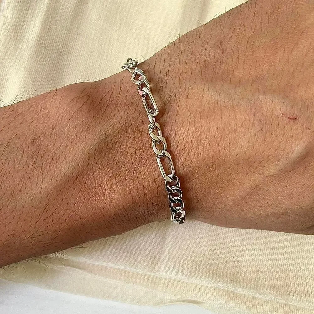 y2k silver figaro link stainless steel chain bracelet